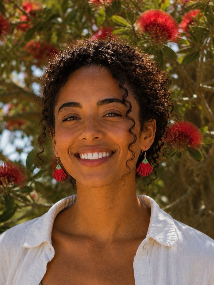 Pōhutukawa Leather Drop Earrings
