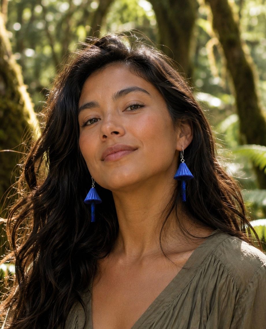 Werewere-kōkako (Entoloma hochstetteri) Mushroom Leather Drop Earrings