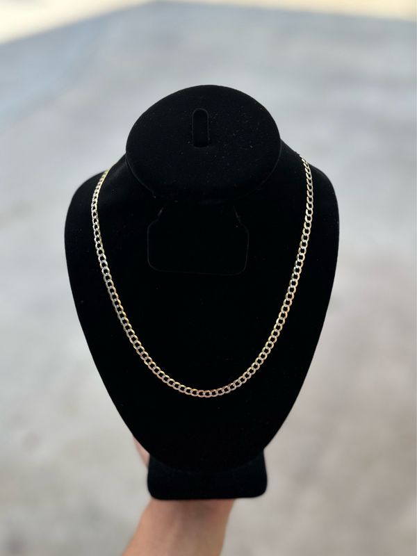 14K Gold Bevelled Curb White Pave Chain