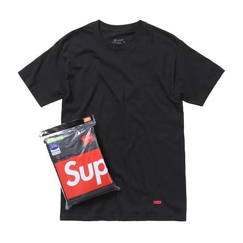 Size Lg Supreme Men&#39;s Black Hanes Tagless Tees (3 Pack) Crew Neck T-Shirt 99HAA23