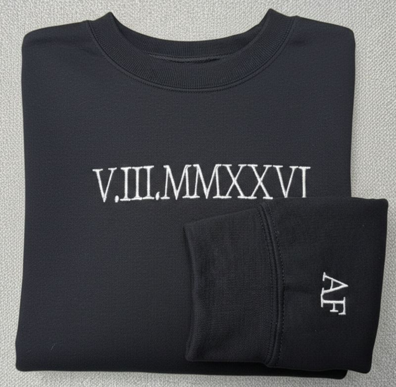 Embroidered Roman Numeral Crewneck (Pocket Area)