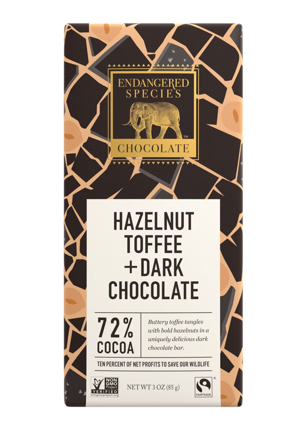 Choc Bar 72% Hazeln-Toffee  (Endangered), 85 G