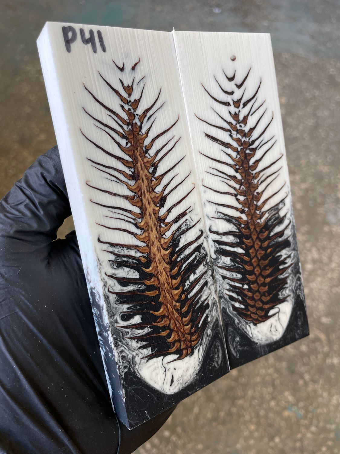 Pinecone in resin stabilized pair scales pine cone sprice for knifehand P41