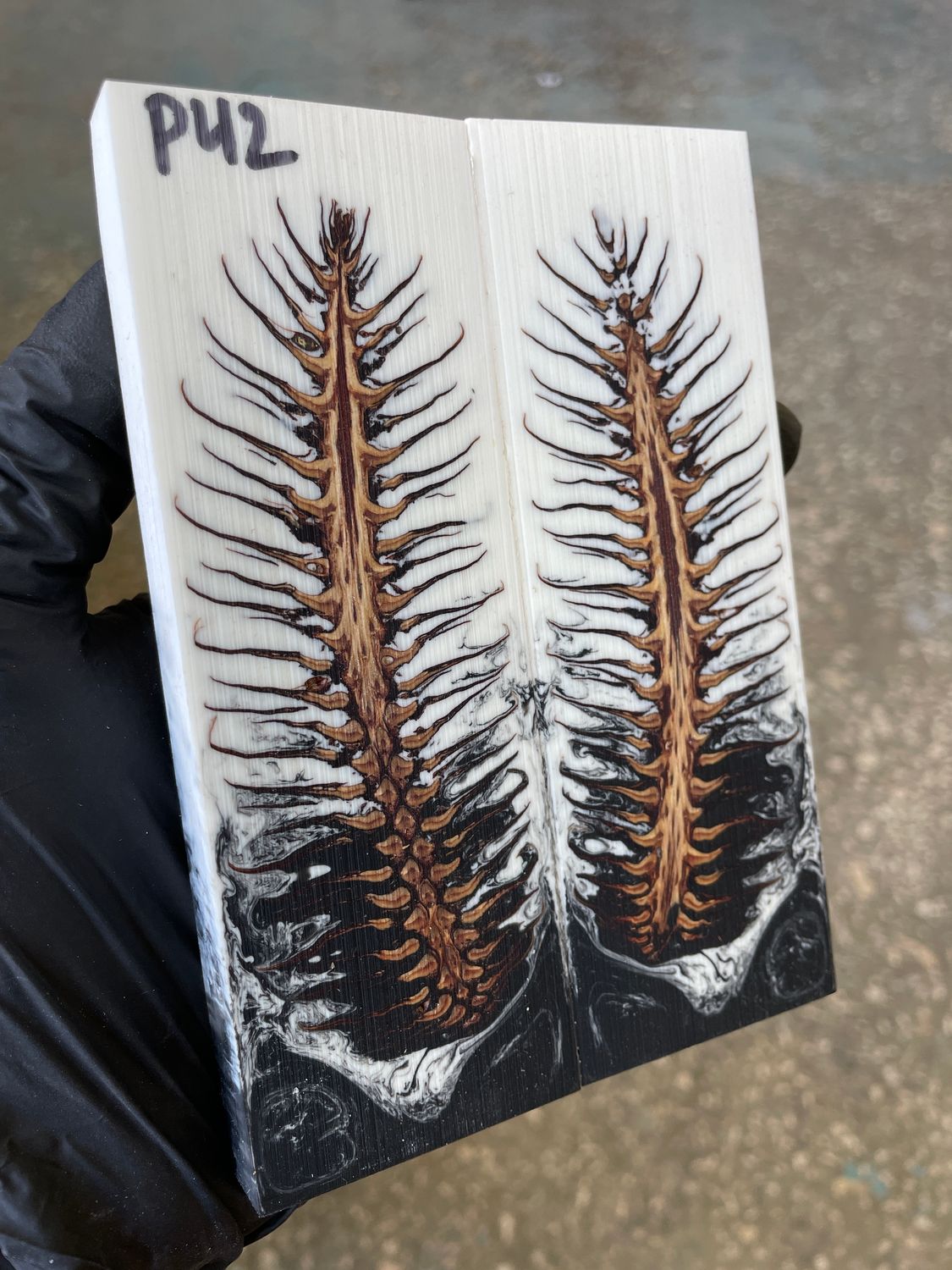 Pinecone in resin stabilized pair scales pine cone sprice for knifehand P42