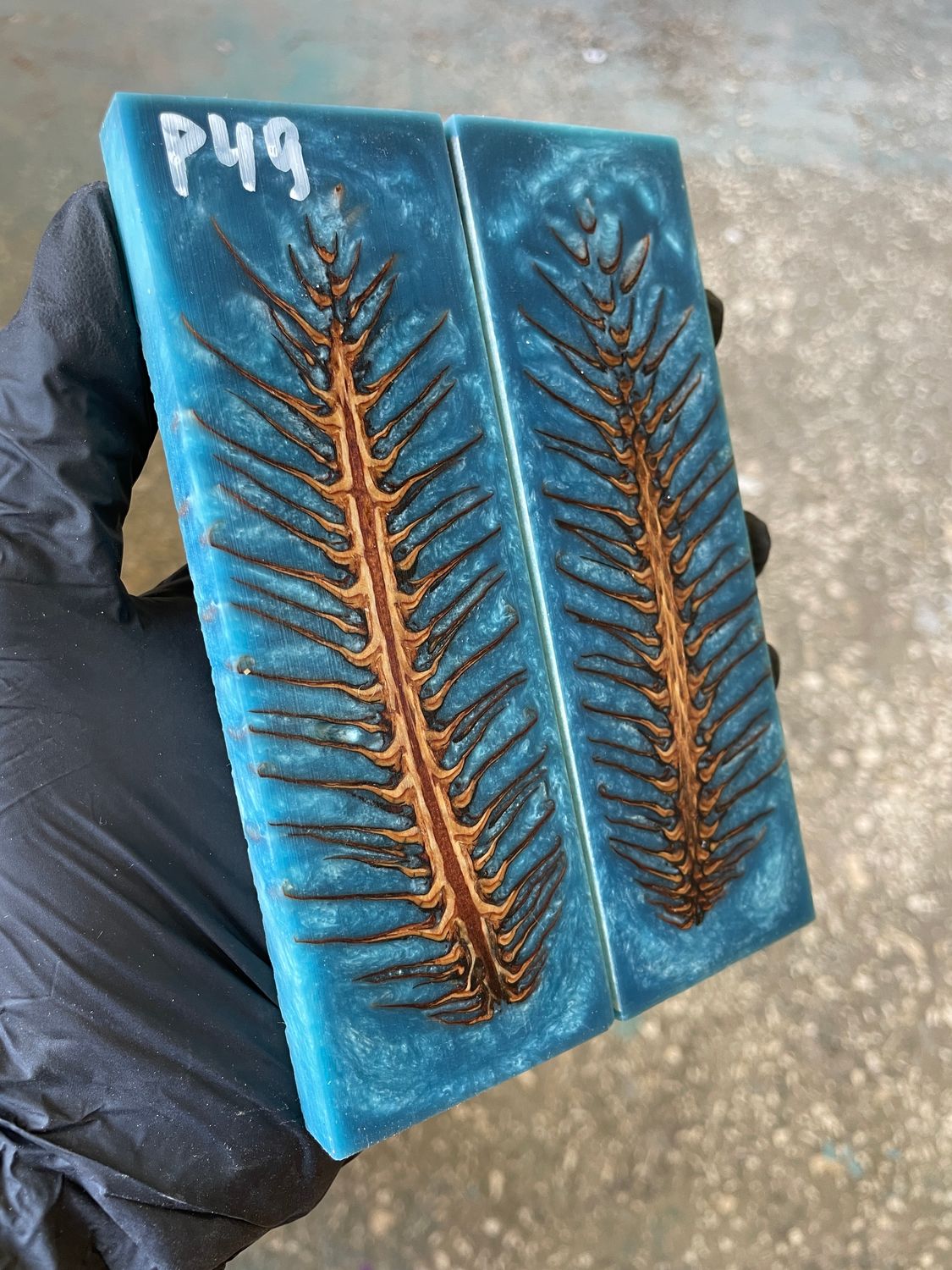 Pinecone in resin stabilized pair scales pine cone sprice for knifehand P49