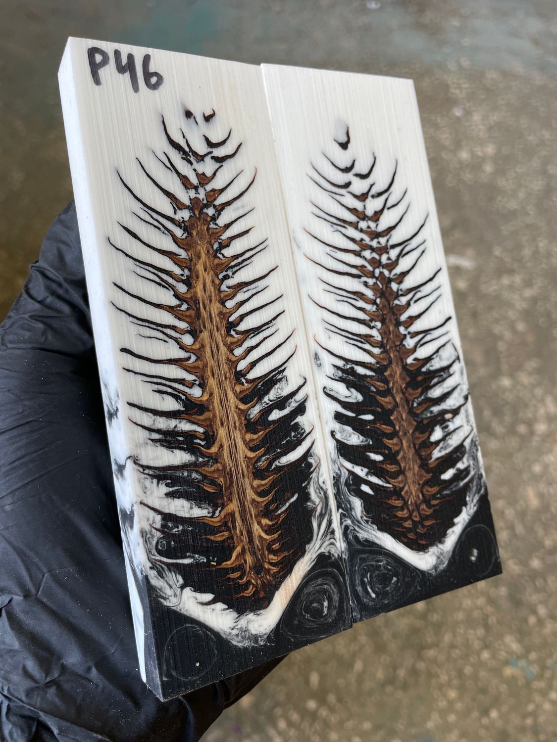 Pinecone in resin stabilized pair scales pine cone sprice for knifehand P46