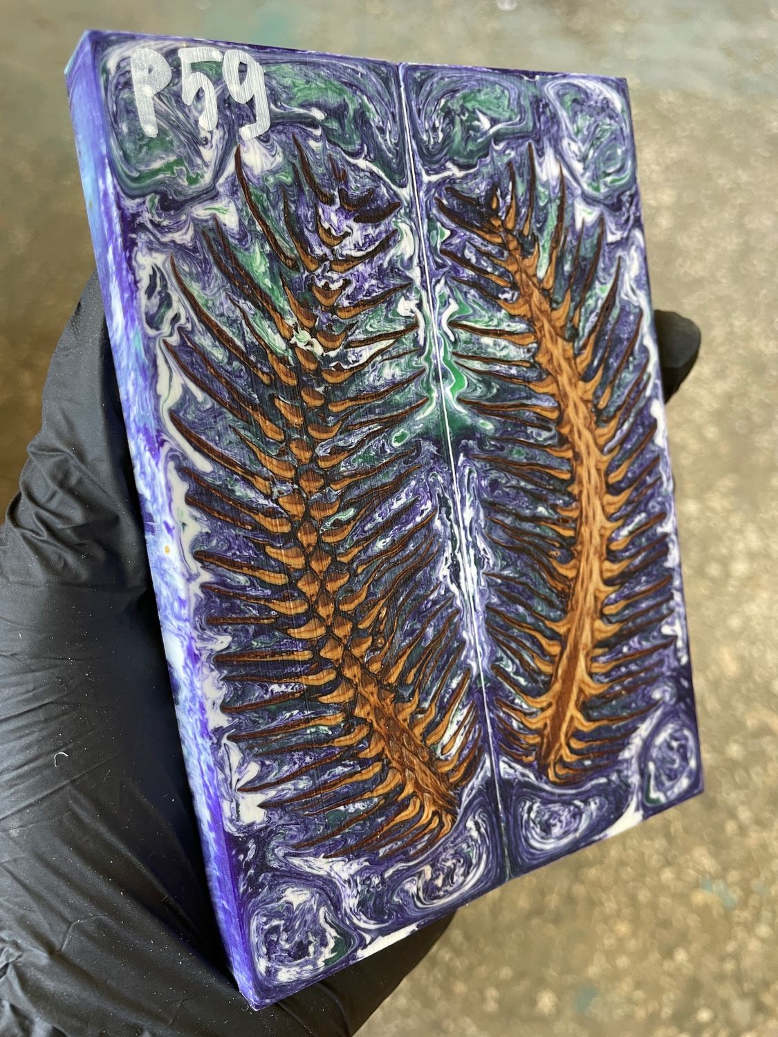 Pinecone in resin stabilized pair scales pine cone sprice for knifehand P59