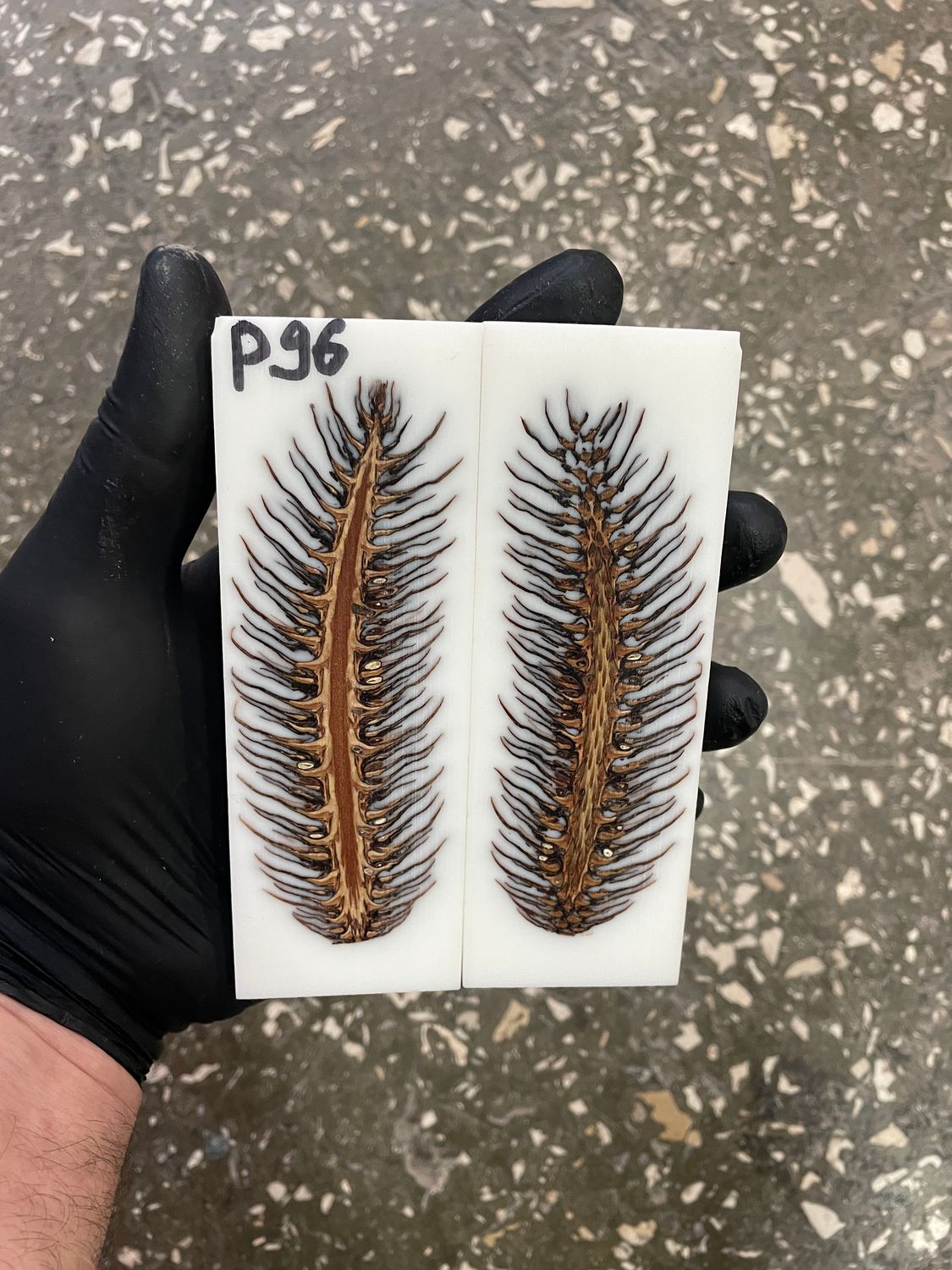 Pinecone in resin knife scales 5.19-1.73-0.43inch P96