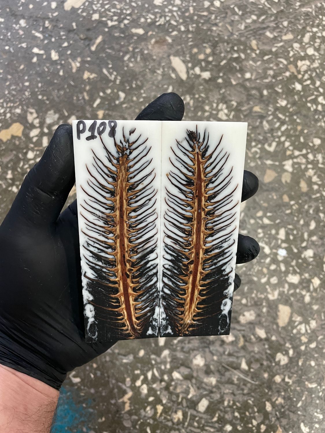 Pinecone in resin knife scales 5.19-1.73-0.43inch P108