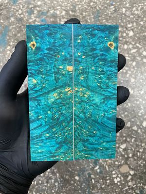 Stabilized maple burl knife scales pair with unique natural grain pattern for custom knife handle making