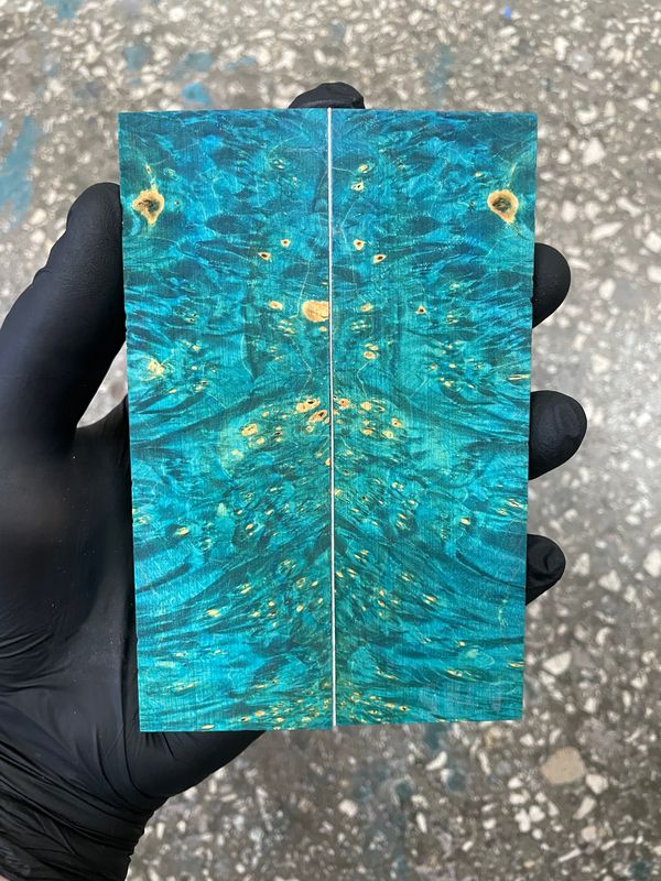 Stabilized maple burl knife scales pair with unique natural grain pattern for custom knife handle making
