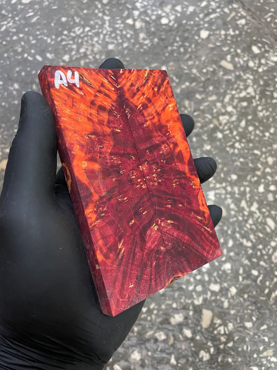Maple burl stabilized wood scales for knife making – unique figured wood pair ready for shaping