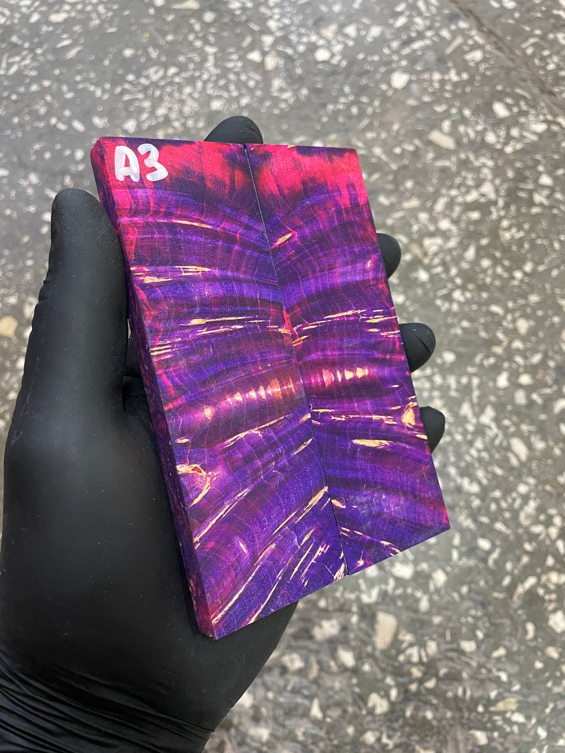 Maple burl stabilized wood scales for knife making – unique figured wood pair ready for shaping