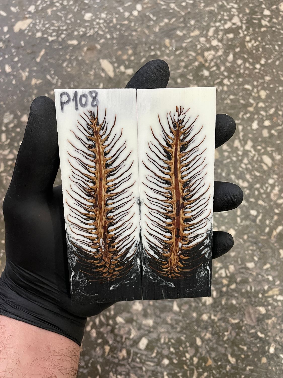 Pinecone in resin knife scales 5.19-1.73-0.43inch P108