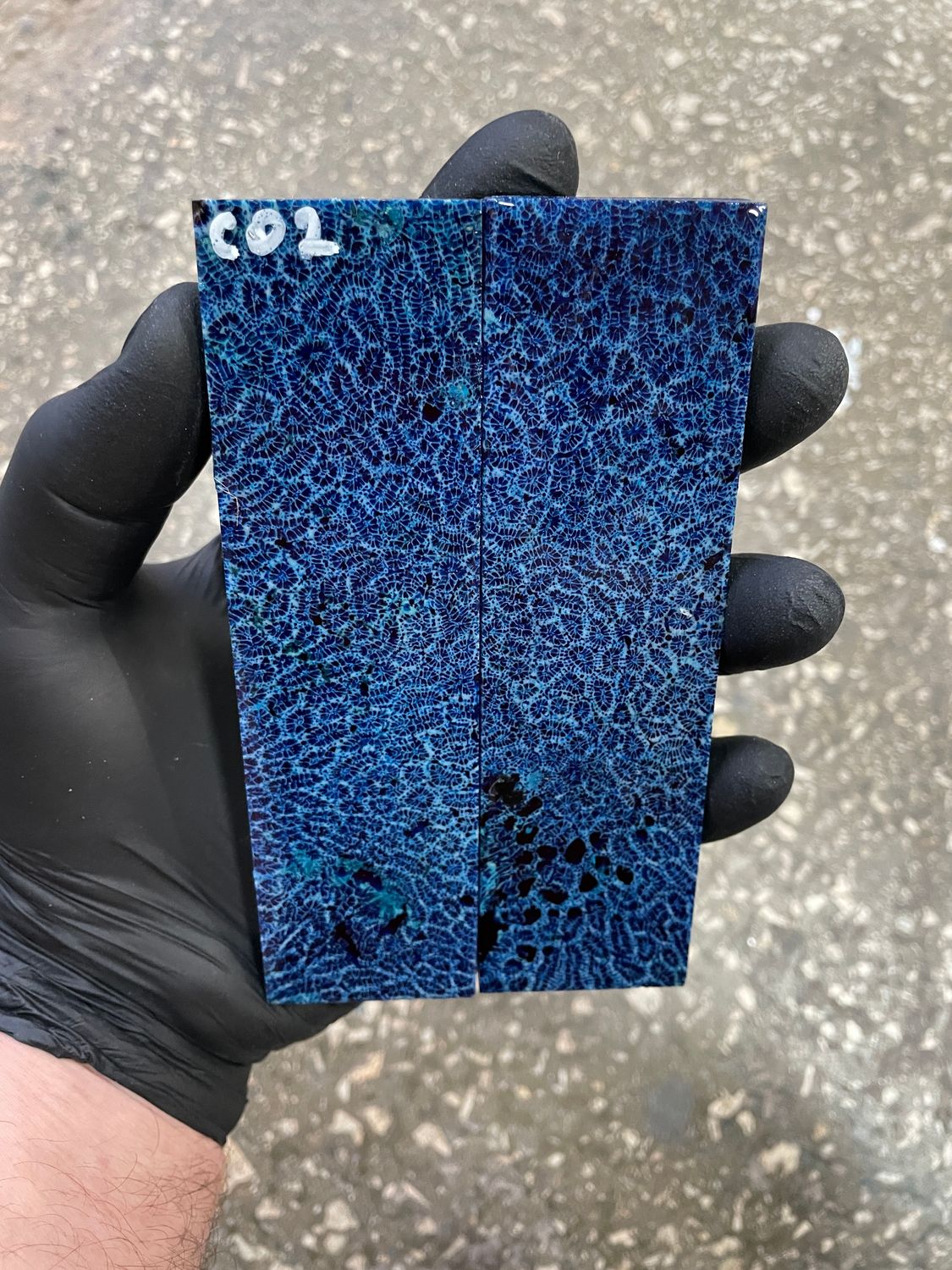 Coral stabilzied knife scales 5.43-1.53-0.31 inch CO2