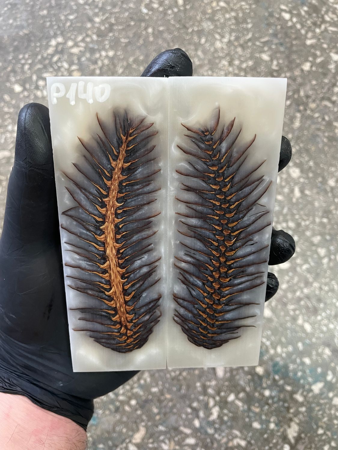 Pinecone in resin scales for knifehandle 5.19-1.73-0.43inch P140