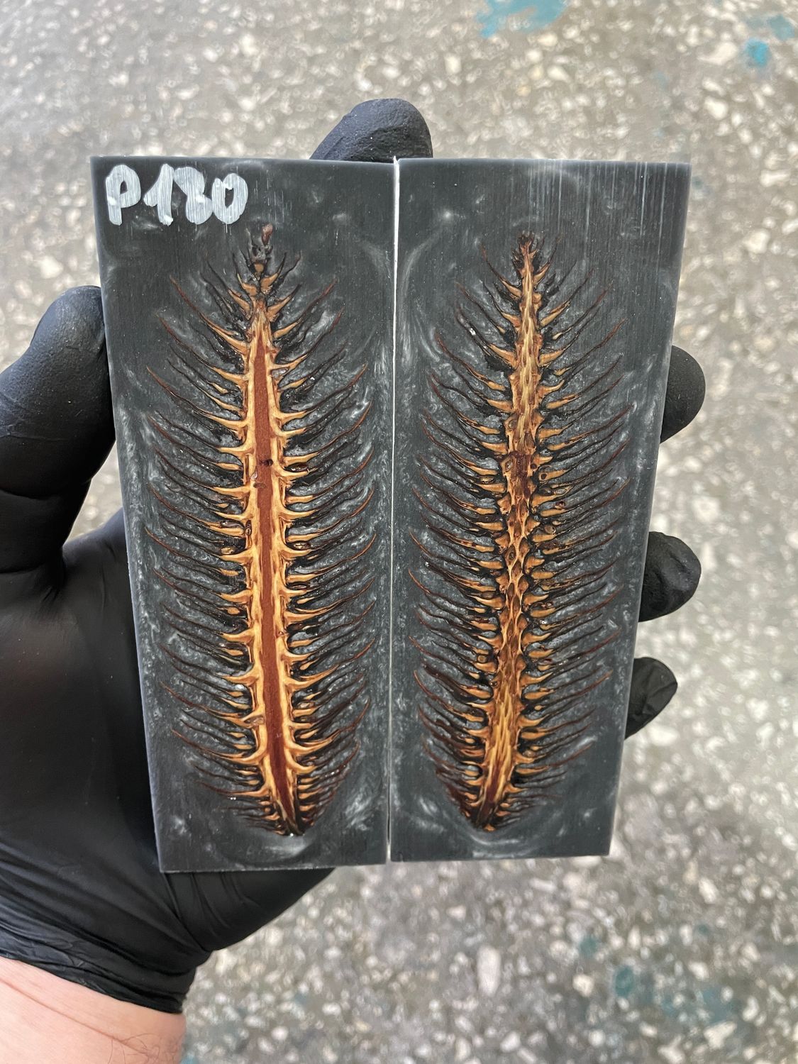 Pinecone in resin knife scales 5.19-1.73-0.43inch P180