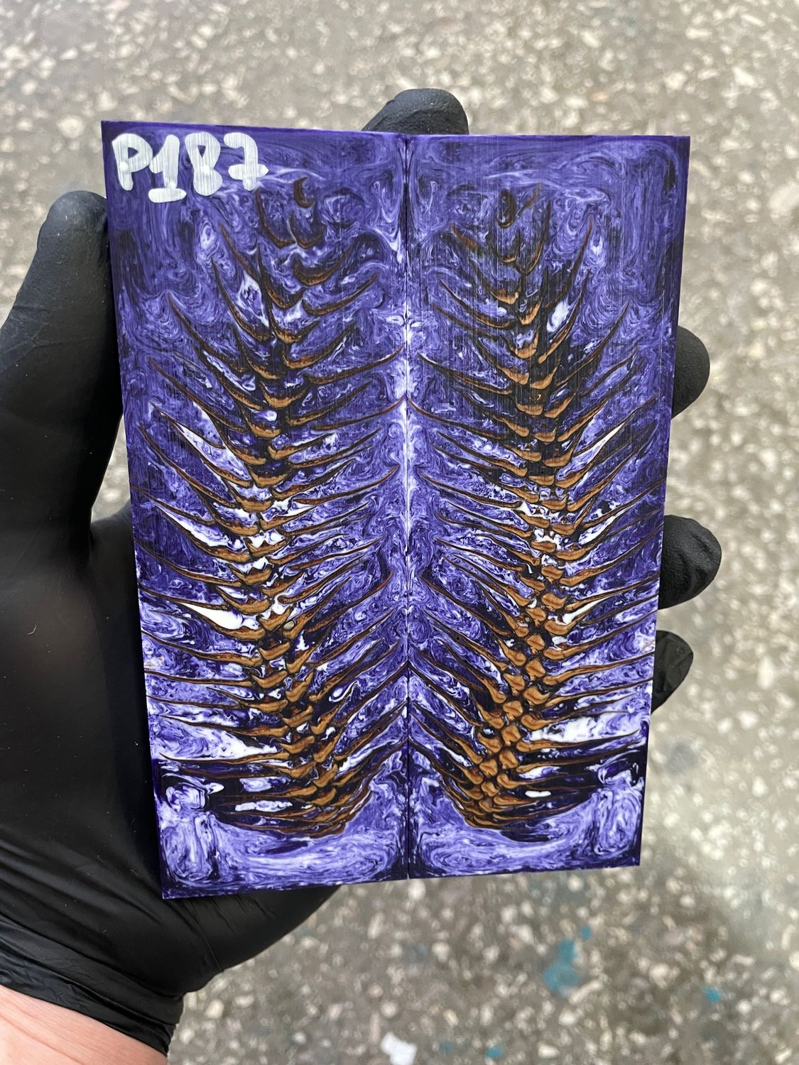 Pinecone in resin knife scales 5.19-1.73-0.43inch P187