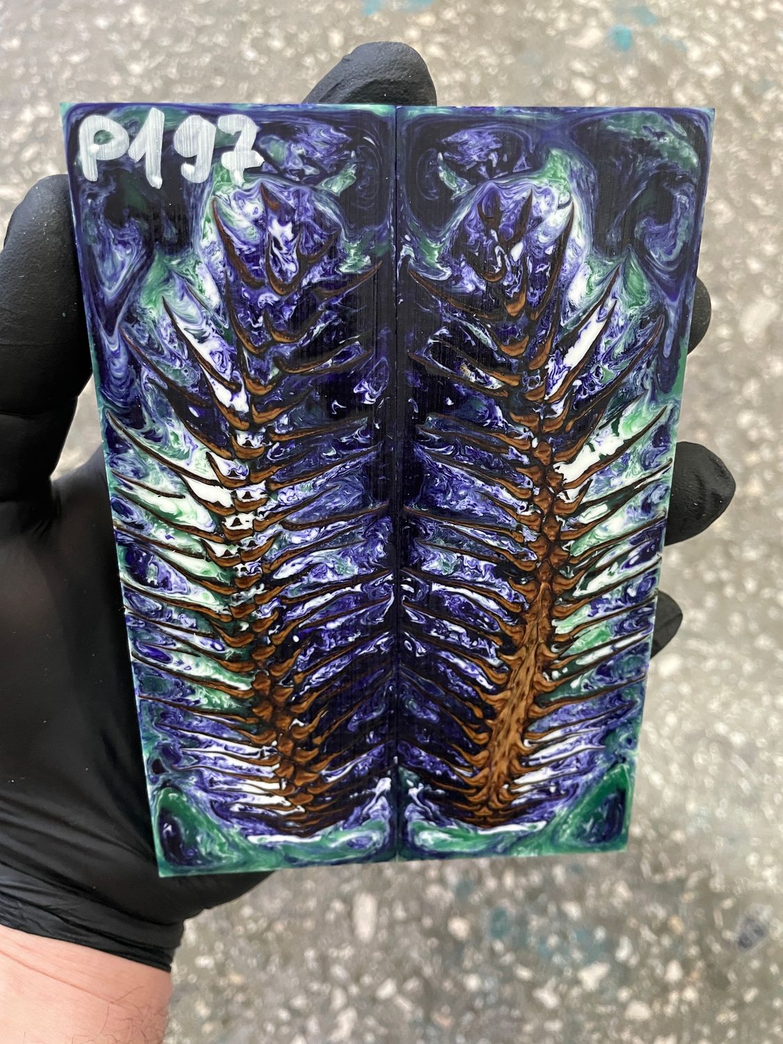 Pinecone in resin knife scales 5.19-1.73-0.43inch P197