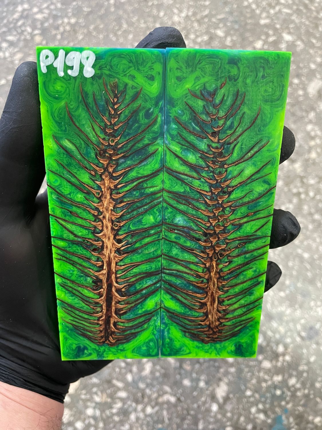 Pinecone in resin knife scales 5.19-1.73-0.43inch P198