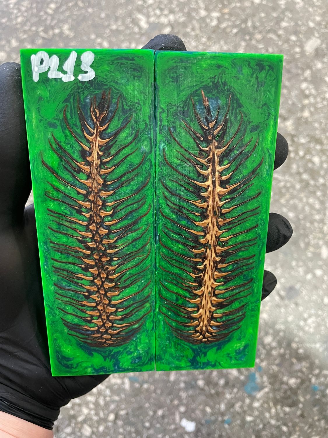 Pinecone in resin knife scales 5.19-1.73-0.43inch P213