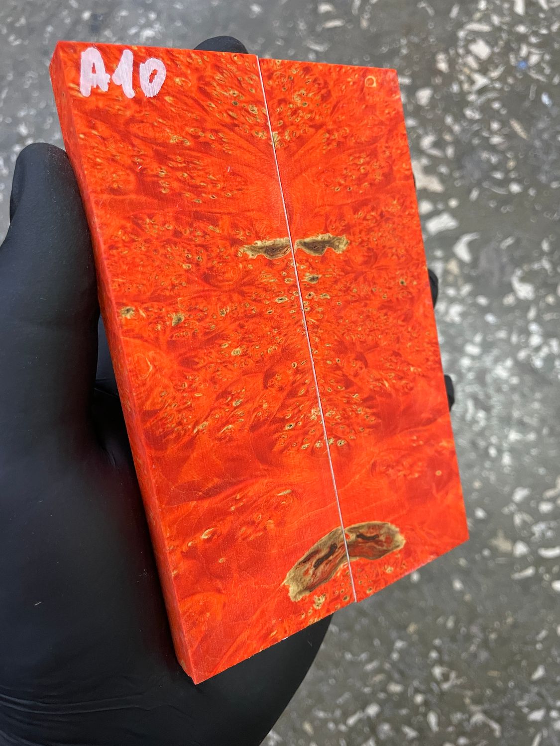 Maple burl stabilized wood scales for knife making – unique figured wood pair ready for shaping
