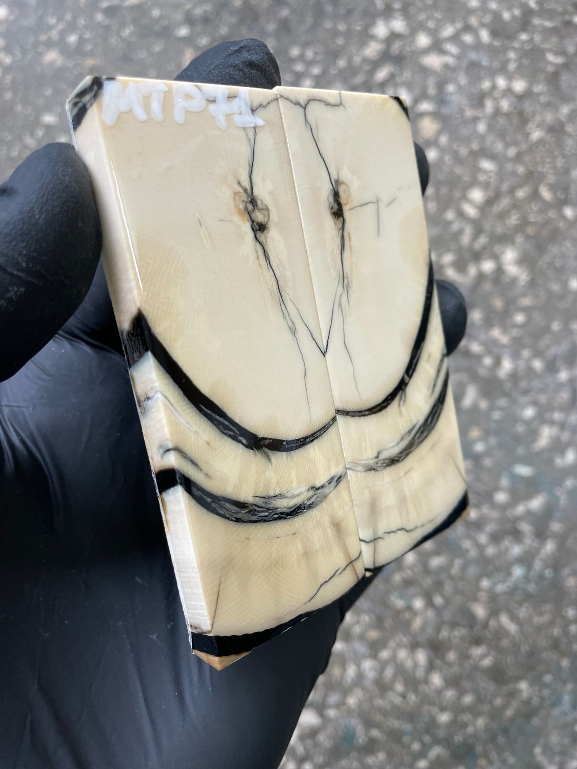 mammoth tusk scales for pocket knife handle stabilized ivory pair unique pattern