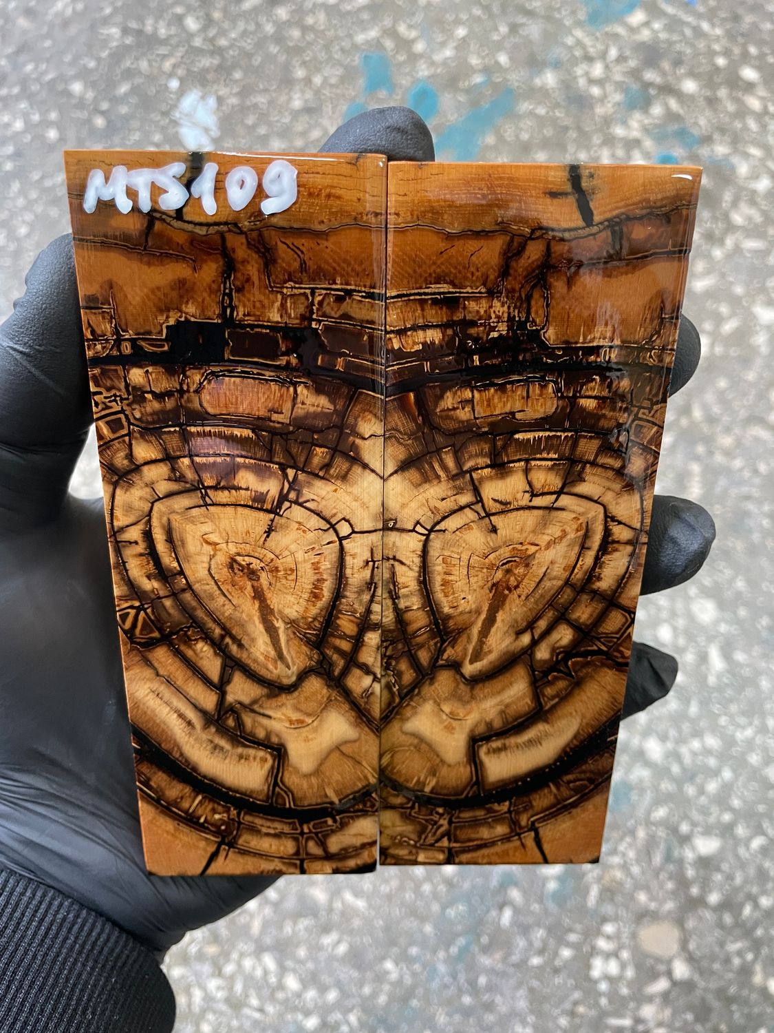 stabilized mammoth tusk knife scales pair fossil handle material MTS109