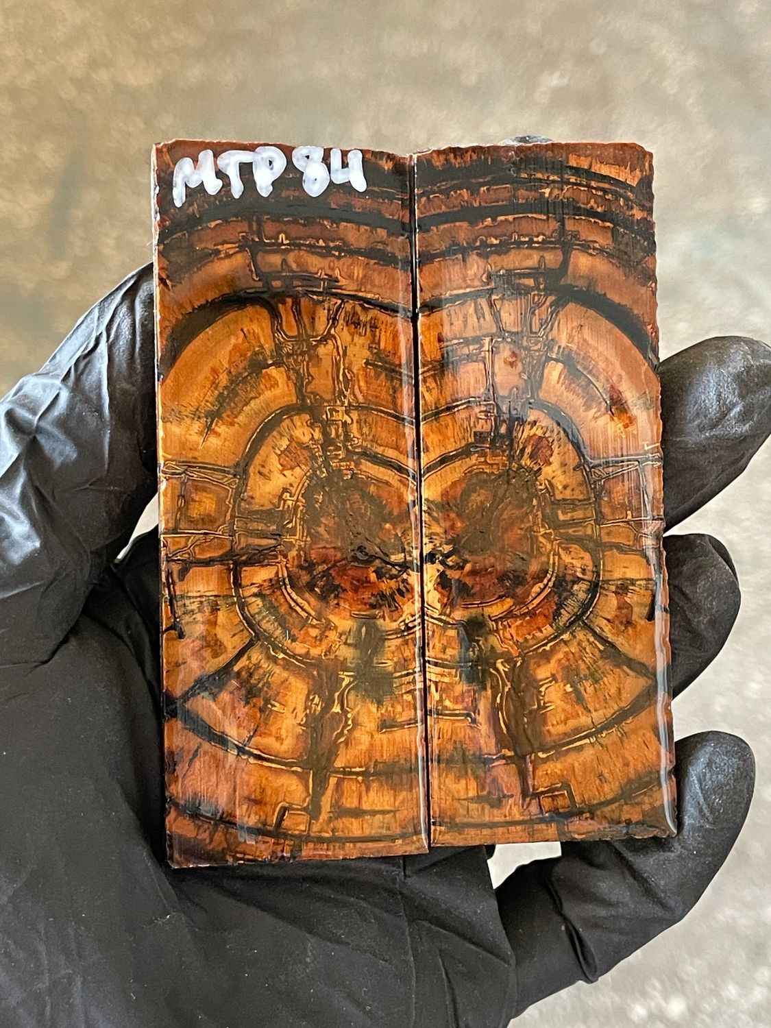 stabilized mammoth tusk knife scales pocket knife pair fossil material MTP84