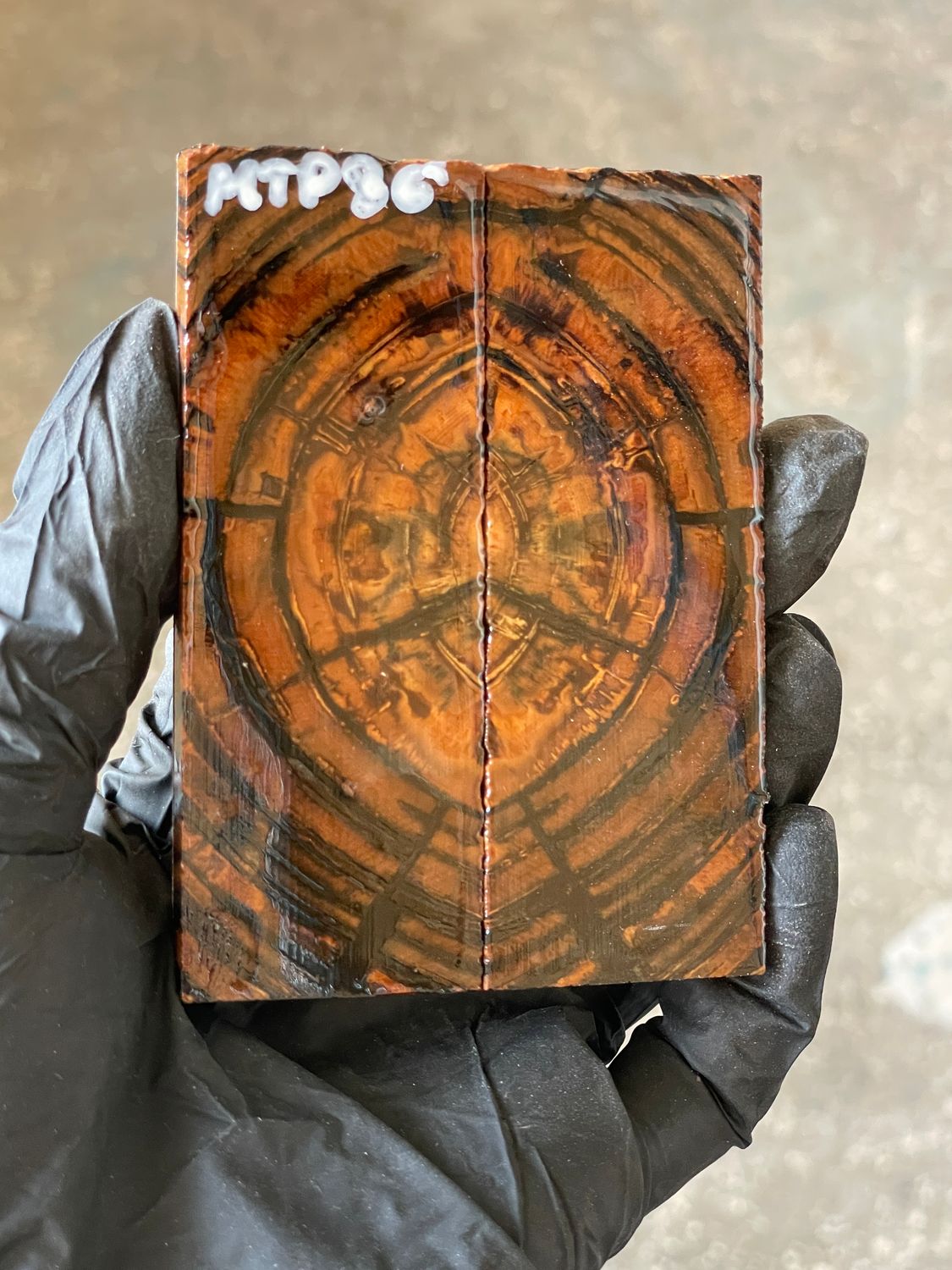 stabilized mammoth tusk knife scales pocket knife pair fossil material MTP86