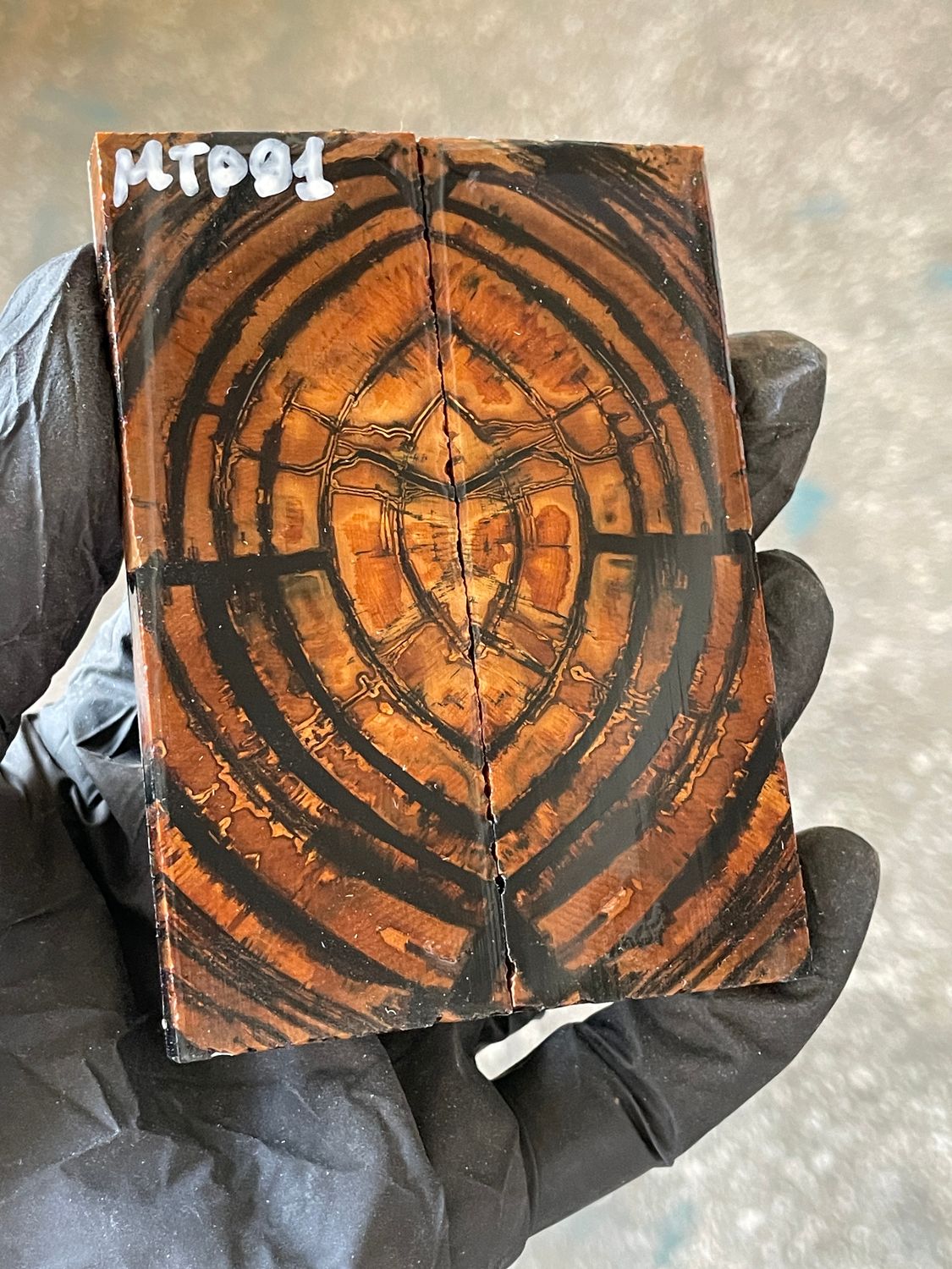 stabilized mammoth tusk knife scales pocket knife pair fossil material MTP91