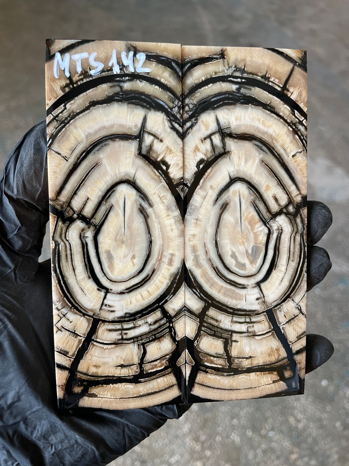 stabilized mammoth tusk knife scales pair fossil handle material MTS142