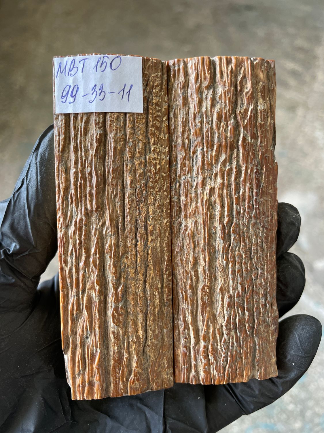 Mammoth Bark Tusk Knife Scales Fossil Pair 3.62×1.25×0.43 inch​​ MBT150