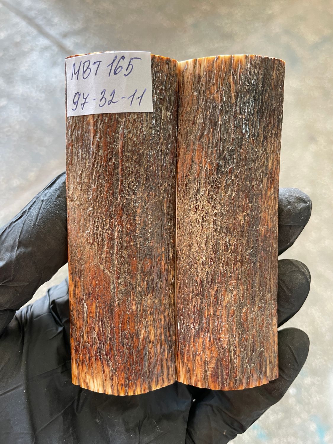 Mammoth Bark Tusk Knife Scales Fossil Pair 3.81×1.25×0.43 inch​​ MBT165