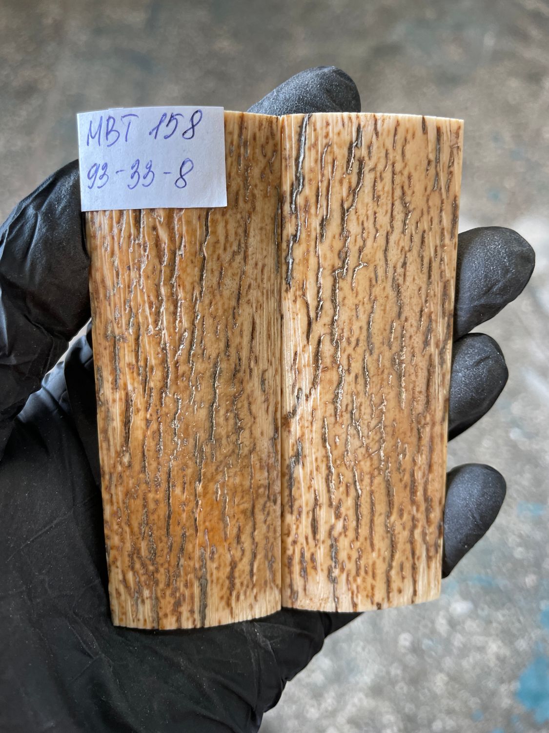 Mammoth Bark Tusk Knife Scales Fossil Pair 3.66×1.29×0.31 inch​​ MBT158