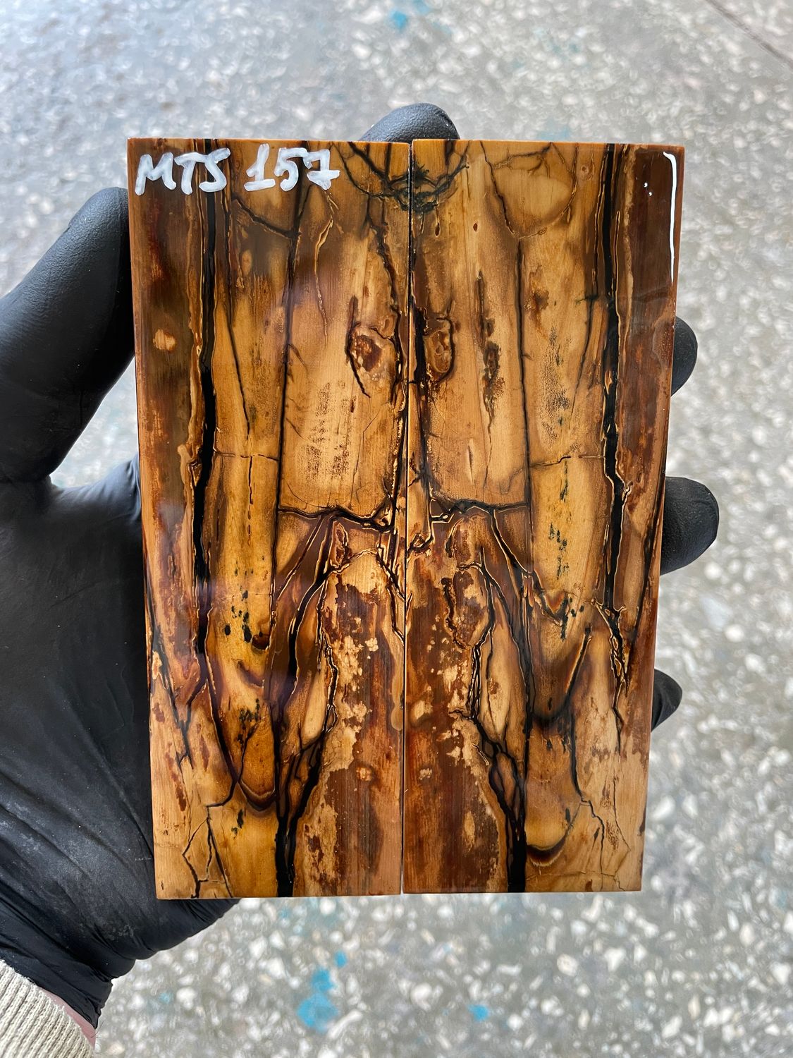 stabilized mammoth tusk knife scales pair fossil handle material MTS157