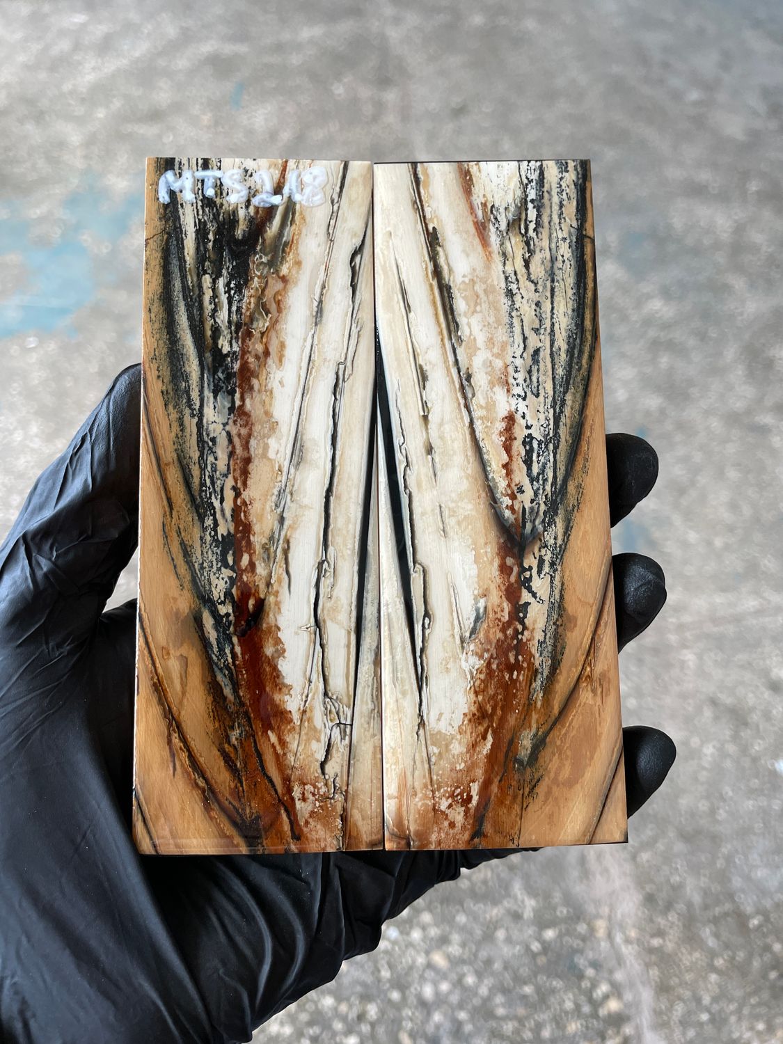 stabilized mammoth tusk knife scales pair fossil handle material MTS218