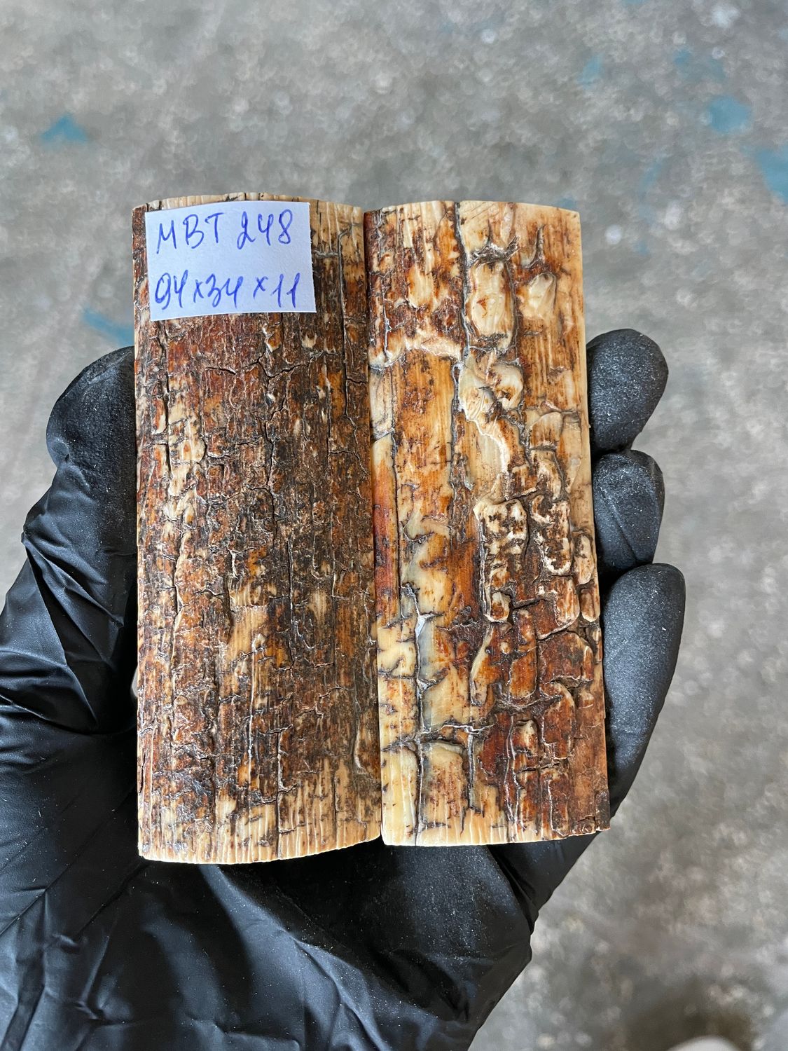 mammoth bark scales pair for knife handle MBT248