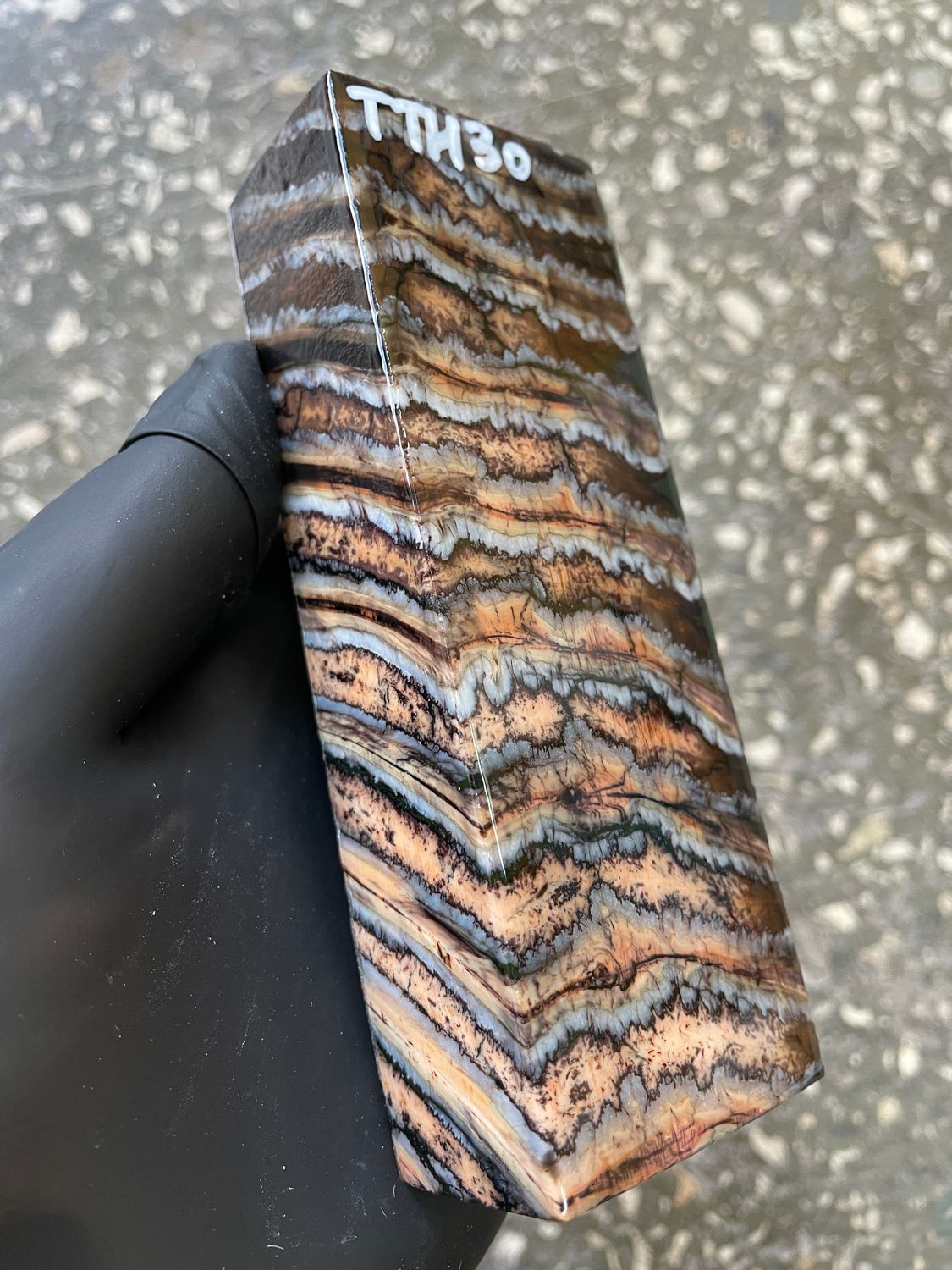 Stabilized mammoth tooth knife block fossil handle material TTH30