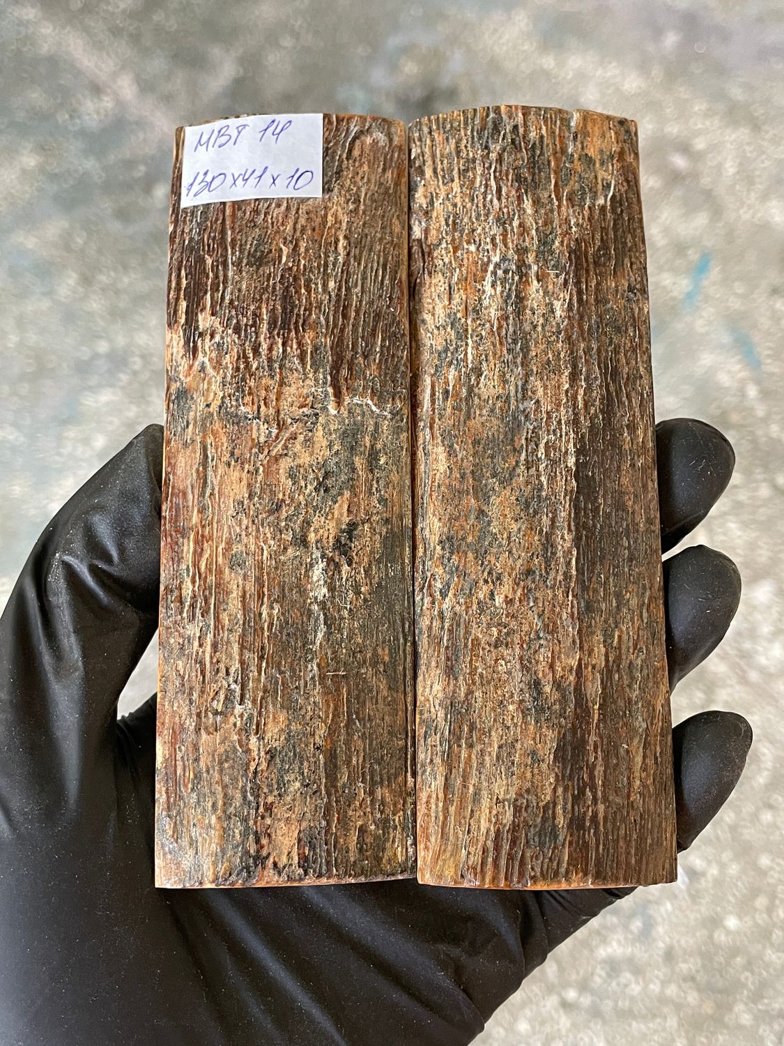Mammoth Bark Tusk Knife Scales Fossil Pair 5.11×1.61×0.39 inch​​ MBT14