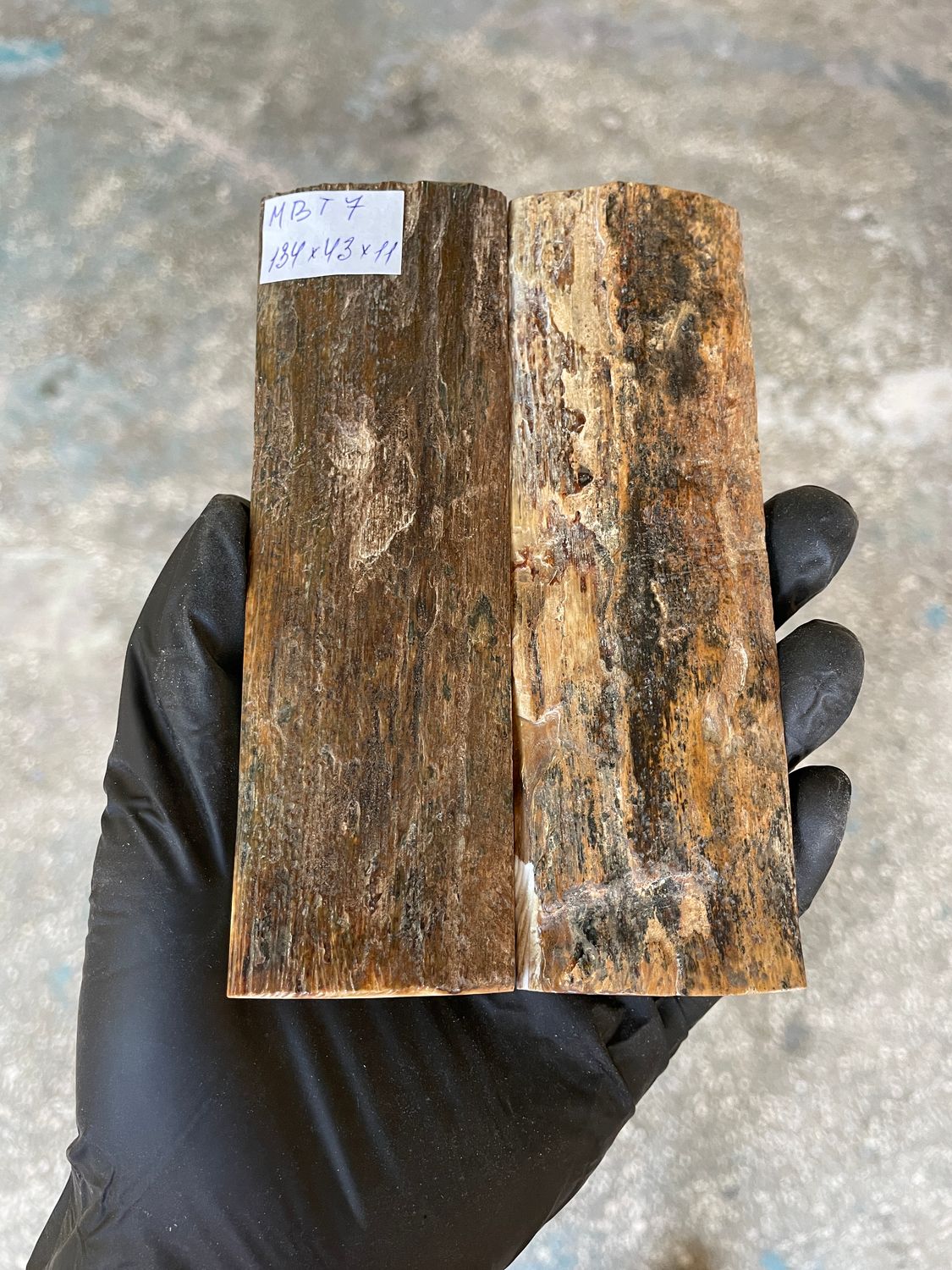 Mammoth Bark Tusk Knife Scales Fossil Pair 5.27×1.69×0.43 inch​​ MBT7