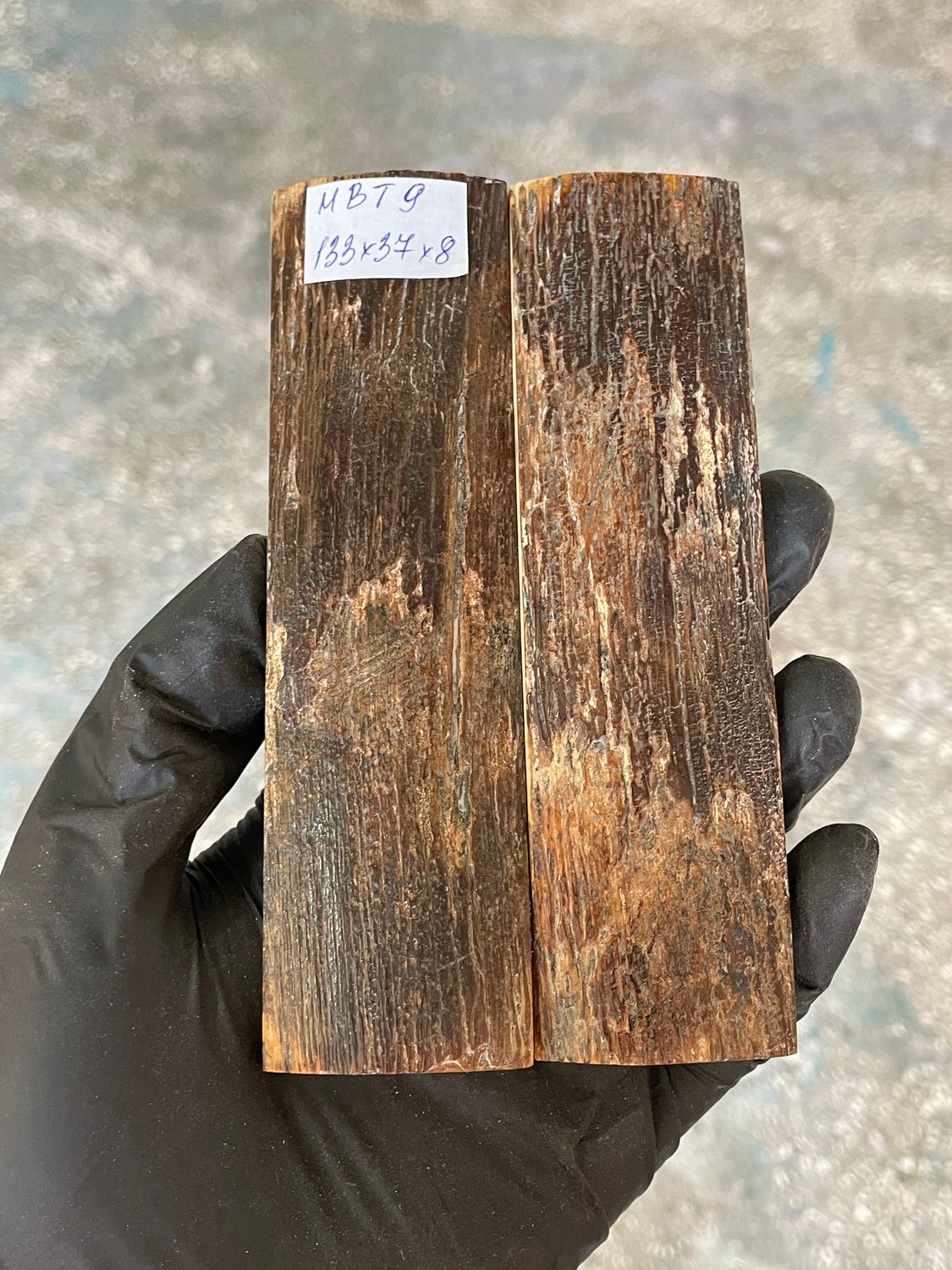 Mammoth Bark Tusk Knife Scales Fossil Pair 5.23×1.45×0.31 inch​​ MBT9