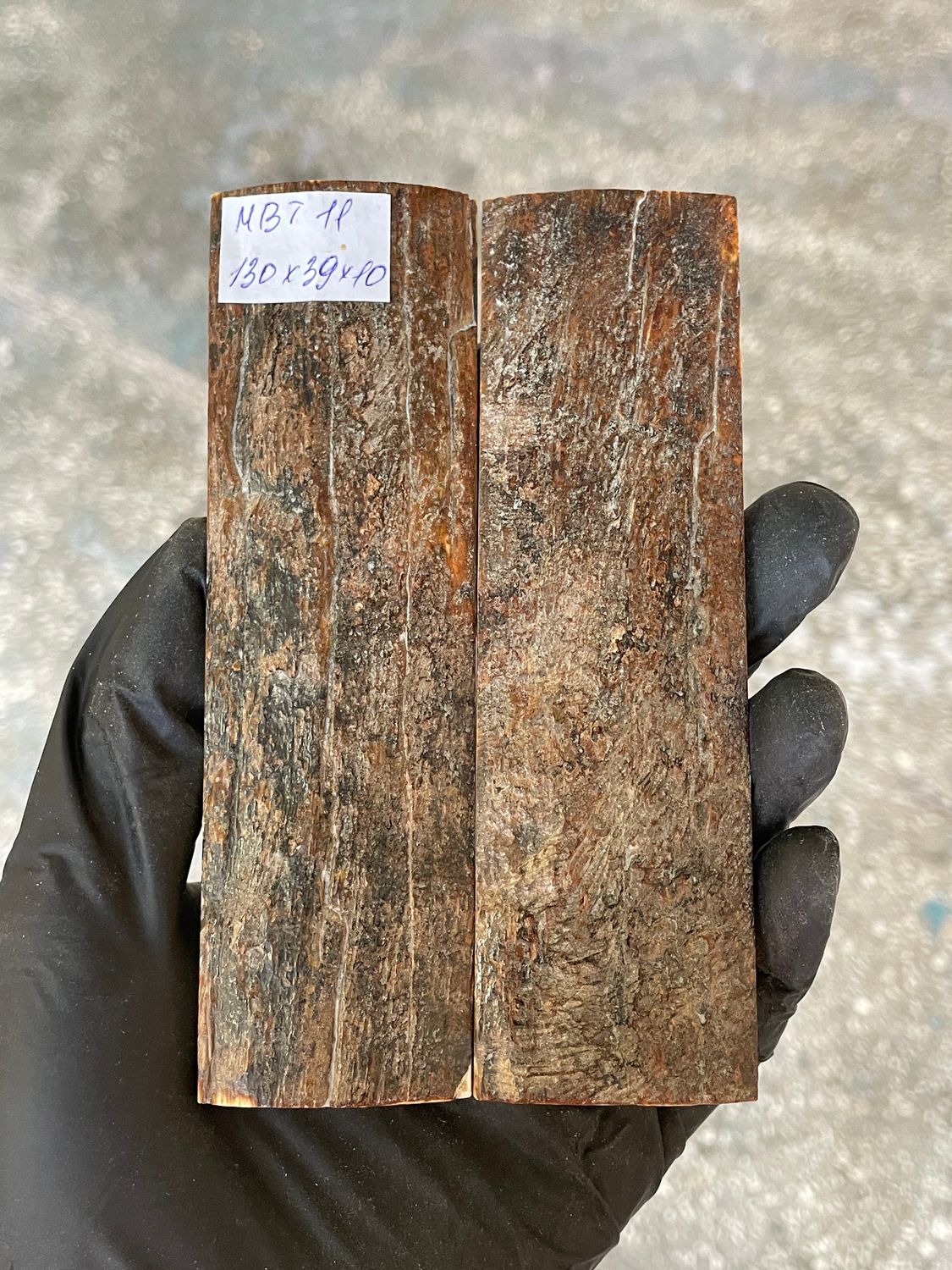 Mammoth Bark Tusk Knife Scales Fossil Pair 5.11×1.53×0.39 inch​​ MBT11