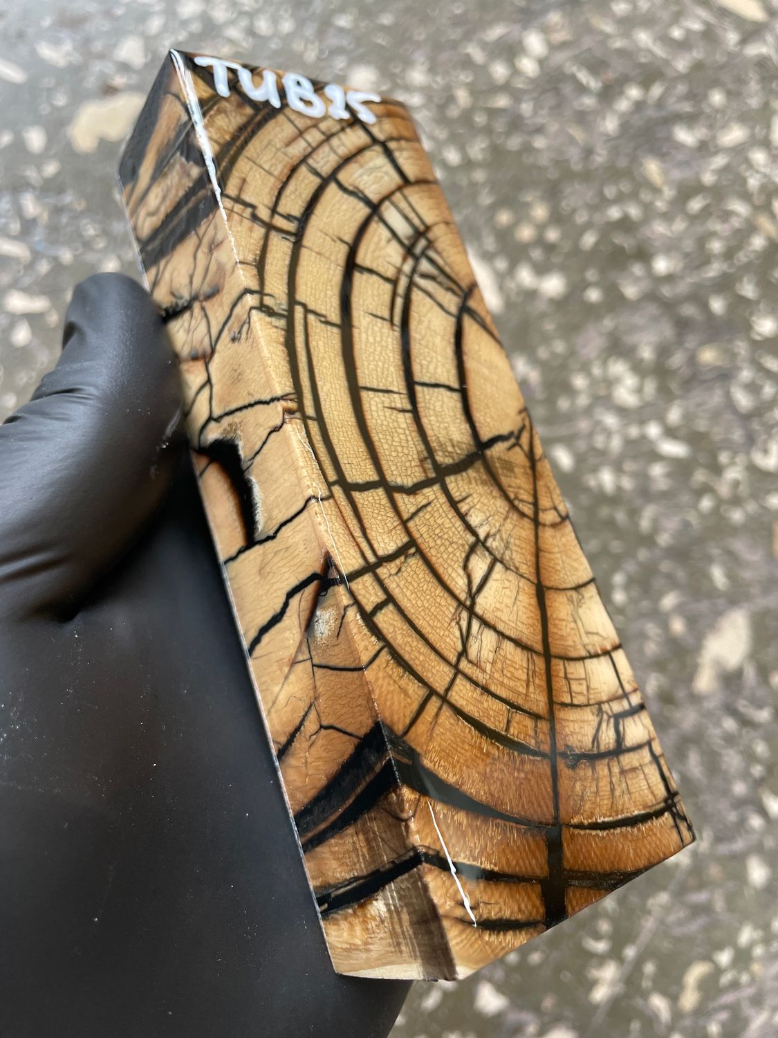 Mammoth Tusk Block Stabilized – Fossil Knife Handle Material for Custom Knives 5.23-1.77-1.18 inch TUB25