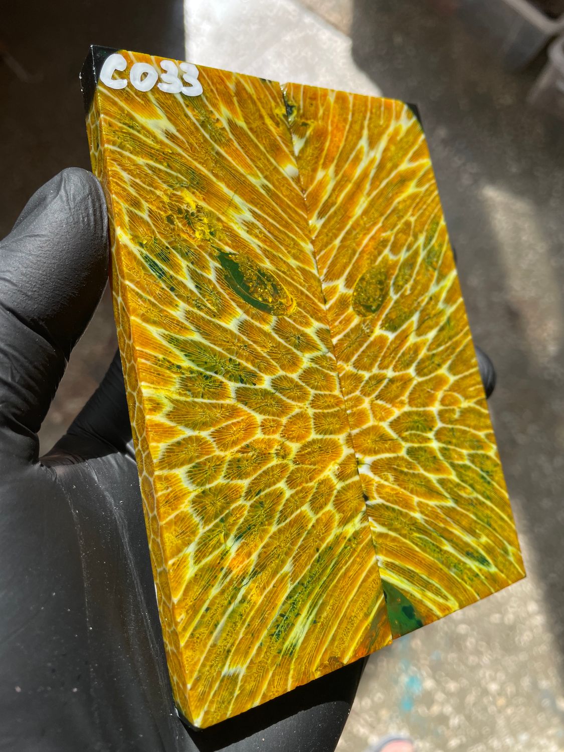 Rare coral knife handle scales stabilized with resin unique one of a kind set