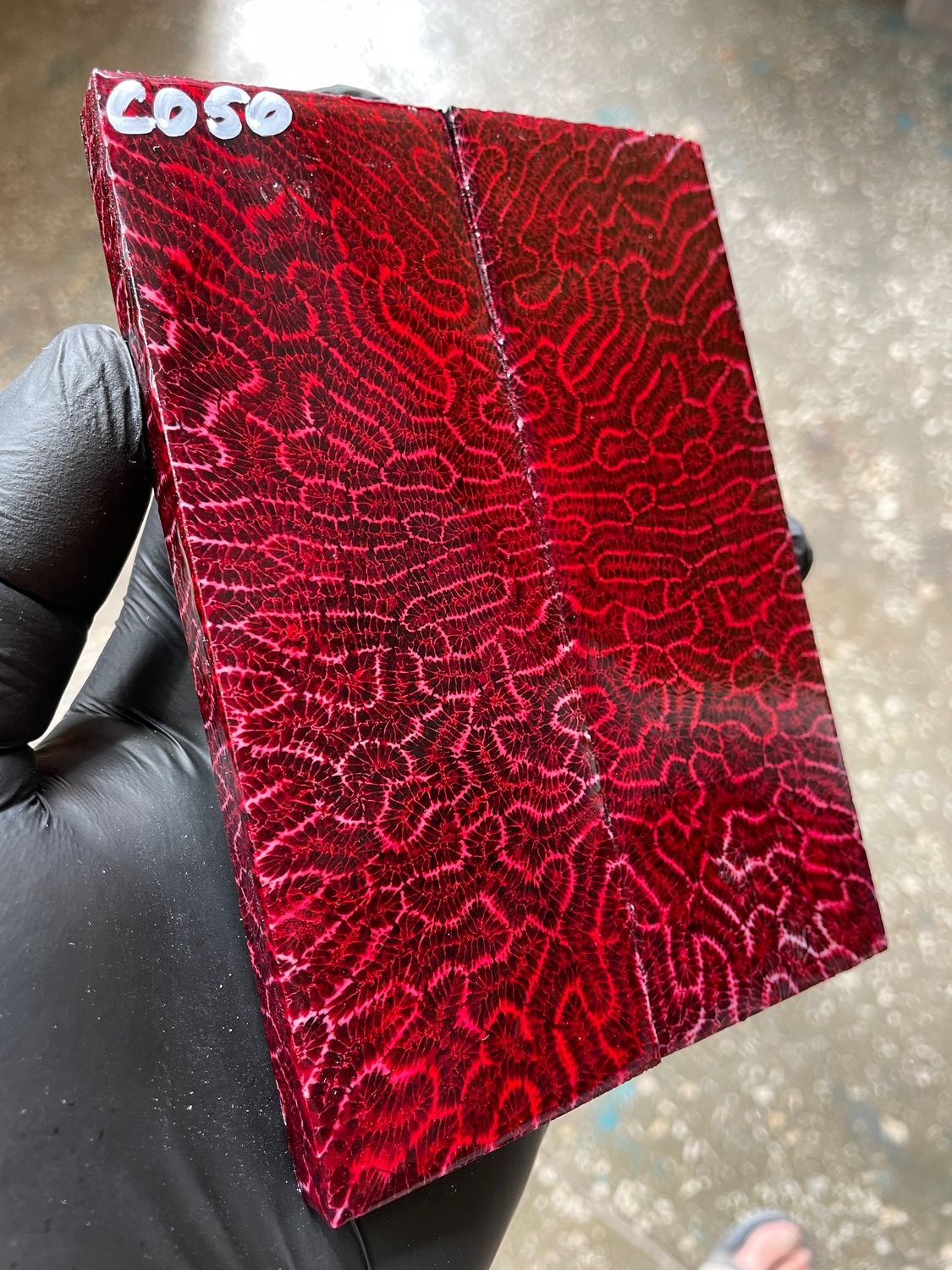 Rare coral knife handle scales stabilized with resin unique one of a kind set