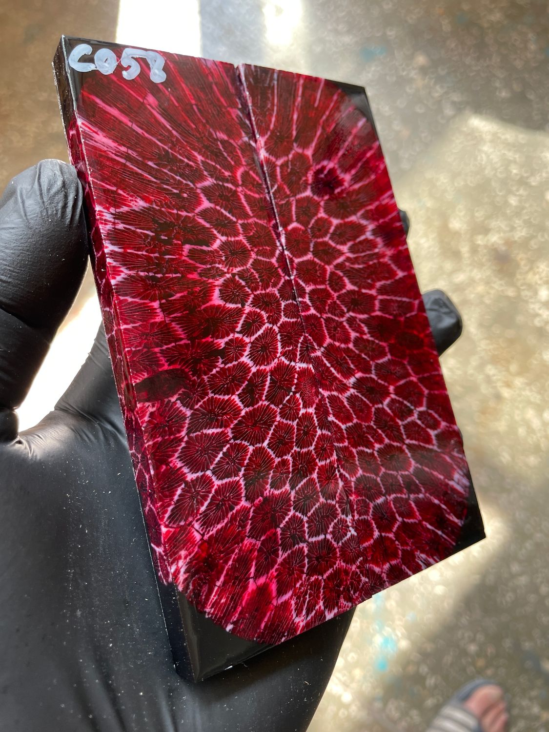 Rare coral knife handle scales stabilized with resin unique one of a kind set