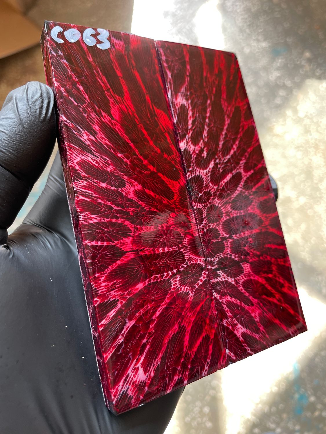 Rare coral knife handle scales stabilized with resin unique one of a kind set