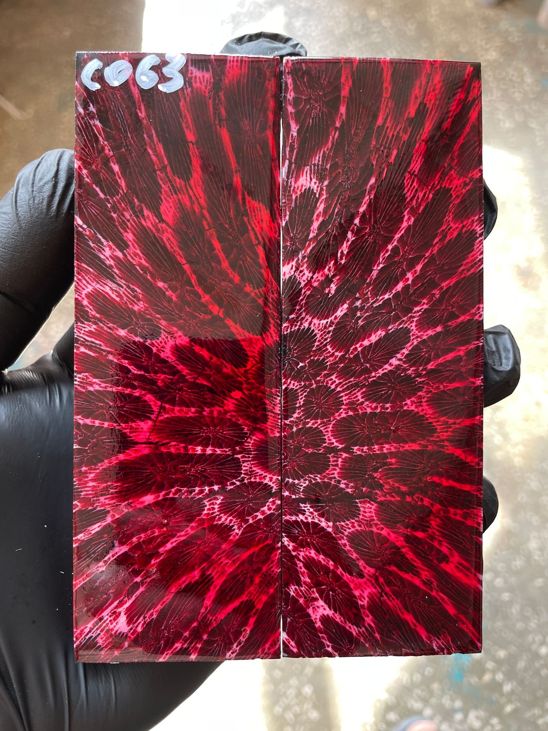 Stabilized coral knife scales pair for custom knife handle fossil material CO63
