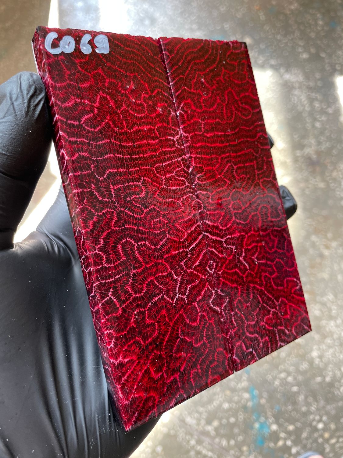 Rare coral knife handle scales stabilized with resin unique one of a kind set